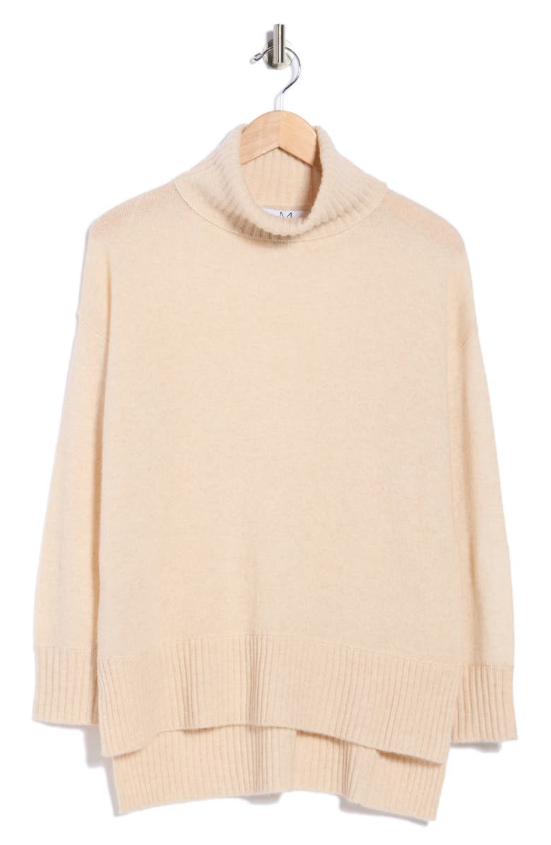 Magaschoni Cashmere Turtleneck Step Hem Sweater, Alternate, color, Creamy Heather