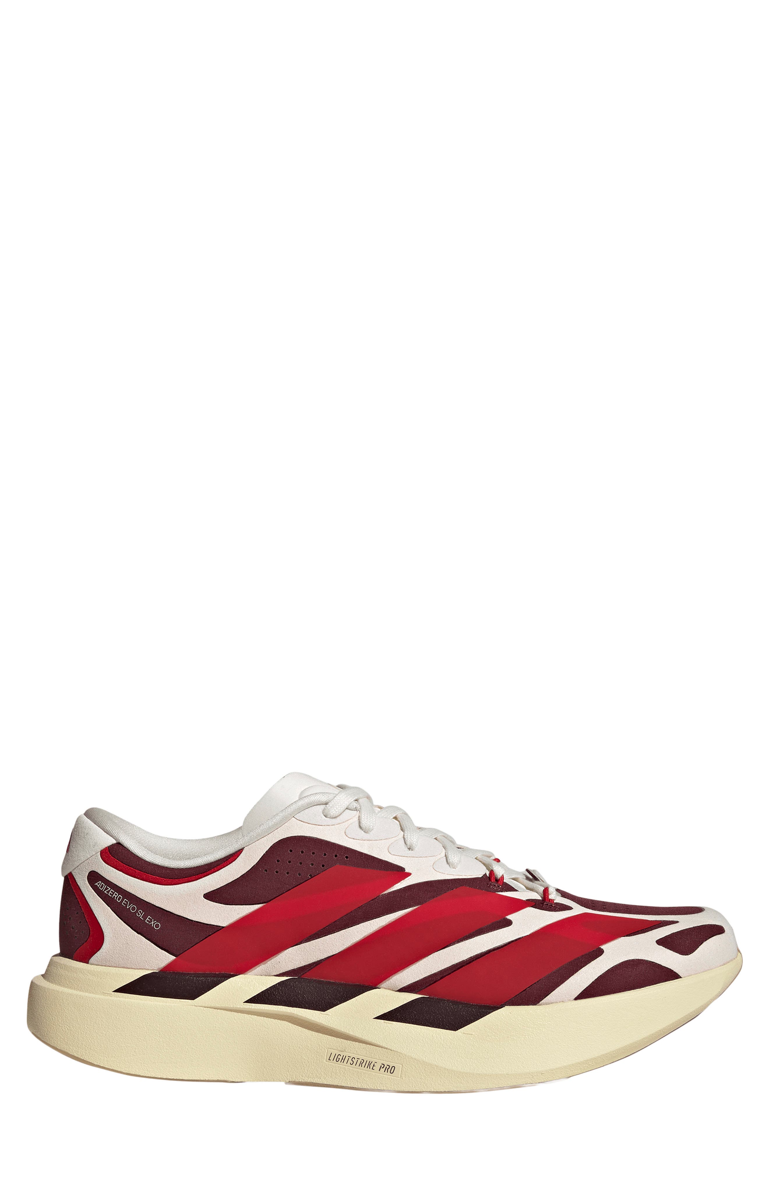 Adizero Evo SL EXO Running Shoe, Alternate, color, WHITE/ SCARLET/ MAROON