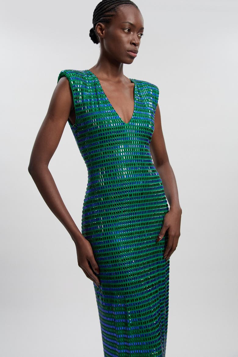 Plunge V-Neck Sleeveless Midi Dress, Alternate, color, Multi