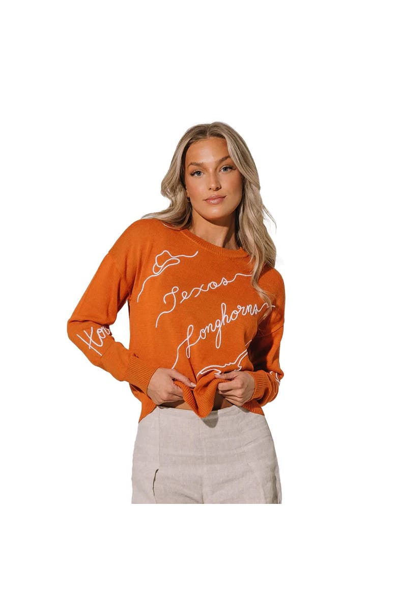 KADYLUXE Women's Texas Orange Texas Longhorns Love Note Embroidered Pullover Sweater, Alternate, color, Orange