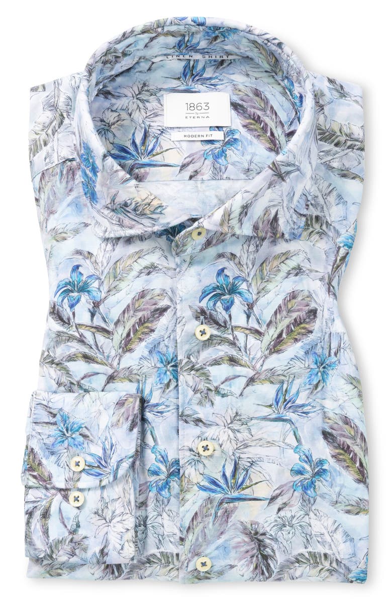 1863 by Eterna Modern Fit Print Cotton Twill Dress Shirt, Main, color, Blue