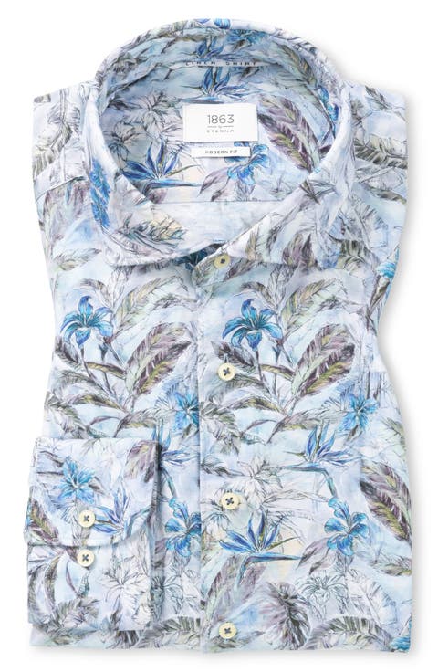 Modern Fit Print Cotton Twill Dress Shirt