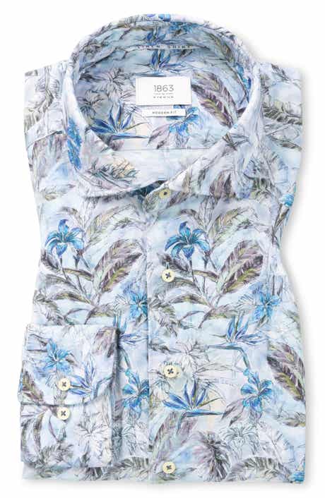 Modern Fit Print Cotton Twill Dress Shirt