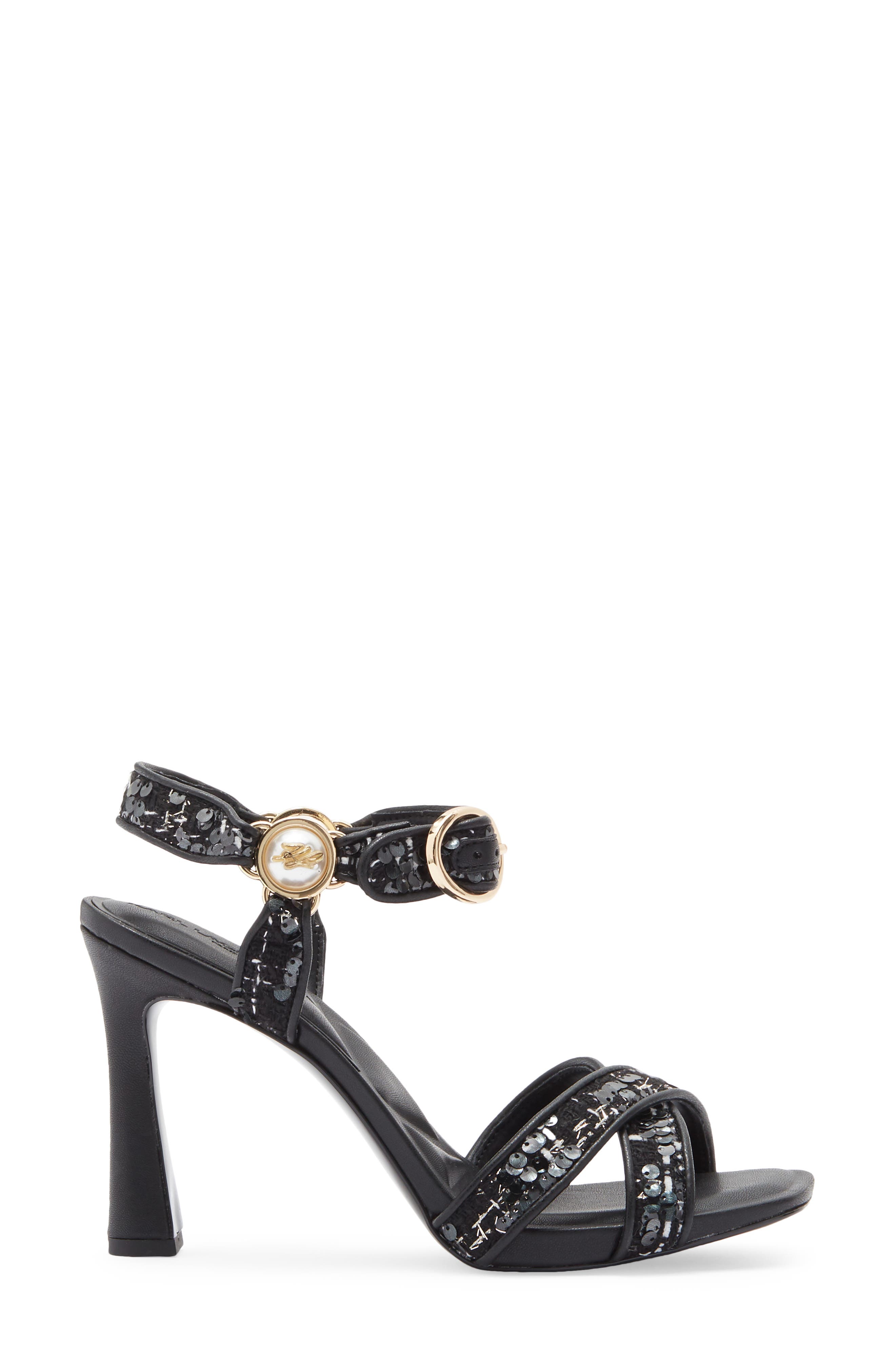KARL LAGERFELD PARIS Daelin Ankle Strap Sandal, Alternate, color, Black