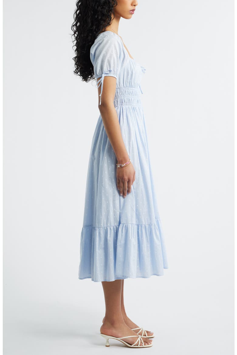 Puff Sleeve Cotton Midi Dress, Alternate, color, BLUE- WHITE KAT DOT