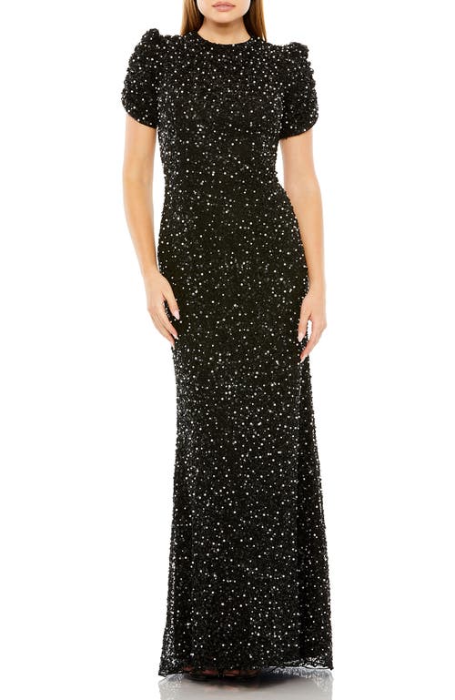 MAC DUGGAL MAC DUGGAL GATHERED SHORT SLEEVE BEADED GOWN