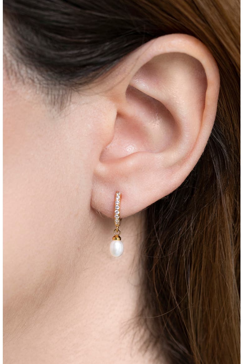 By The Seaside Genuine Pearl Huggie Hoop Earrings, Alternate, color, GOLD