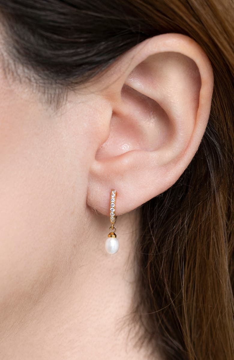 Girls Crew By The Seaside Genuine Pearl Huggie Hoop Earrings, Alternate, color, Gold