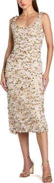 Mac Duggal Sleeveless Mesh Paillette Beaded Fitted Midi Dress