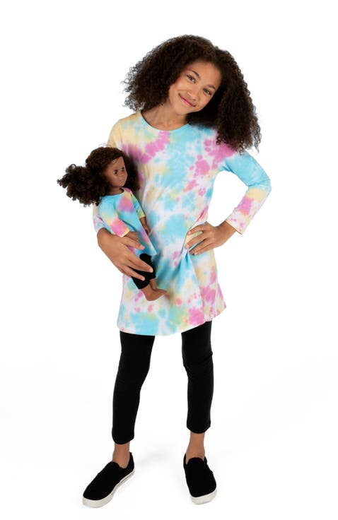 Girls Cotton Dress with Matching Doll Dress, Printed Design