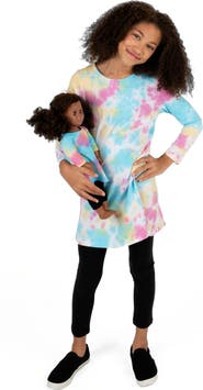 Leveret Girls Cotton Dress with Matching Doll Dress, Printed Design
