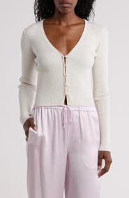 Rebecca Taylor Rib Merino Wool Blend Crop Cardigan Sweater