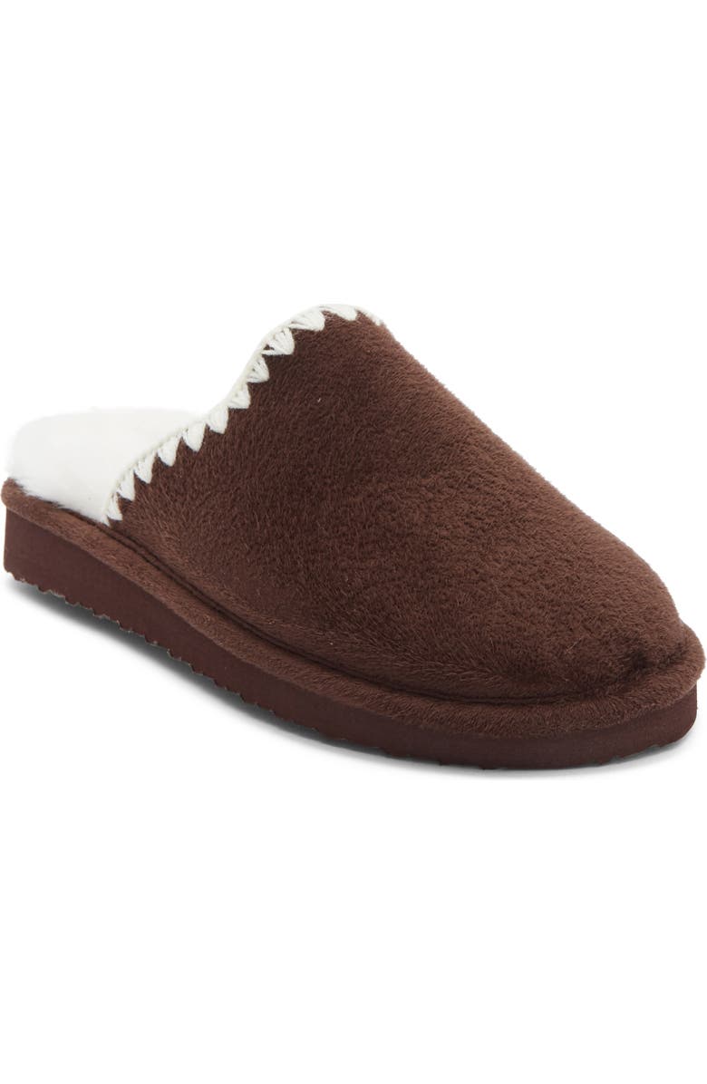 Børn Scallop Faux Suede Scuff Slipper, Main, color, Brown