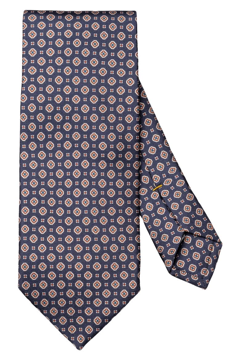 Medallion Printed Silk Tie, Main, color, NAVY