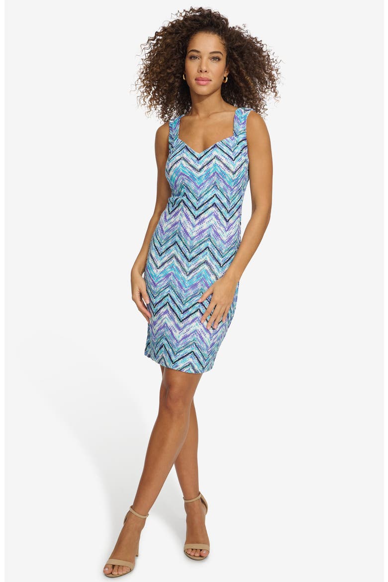 Crepe Scuba Knit Sheath Dress, Alternate, color, BLUE MULTI