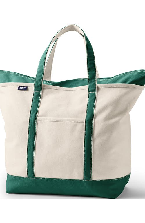 Lands' End Zip Top Canvas Tote Bag In Natural/bright Spruce