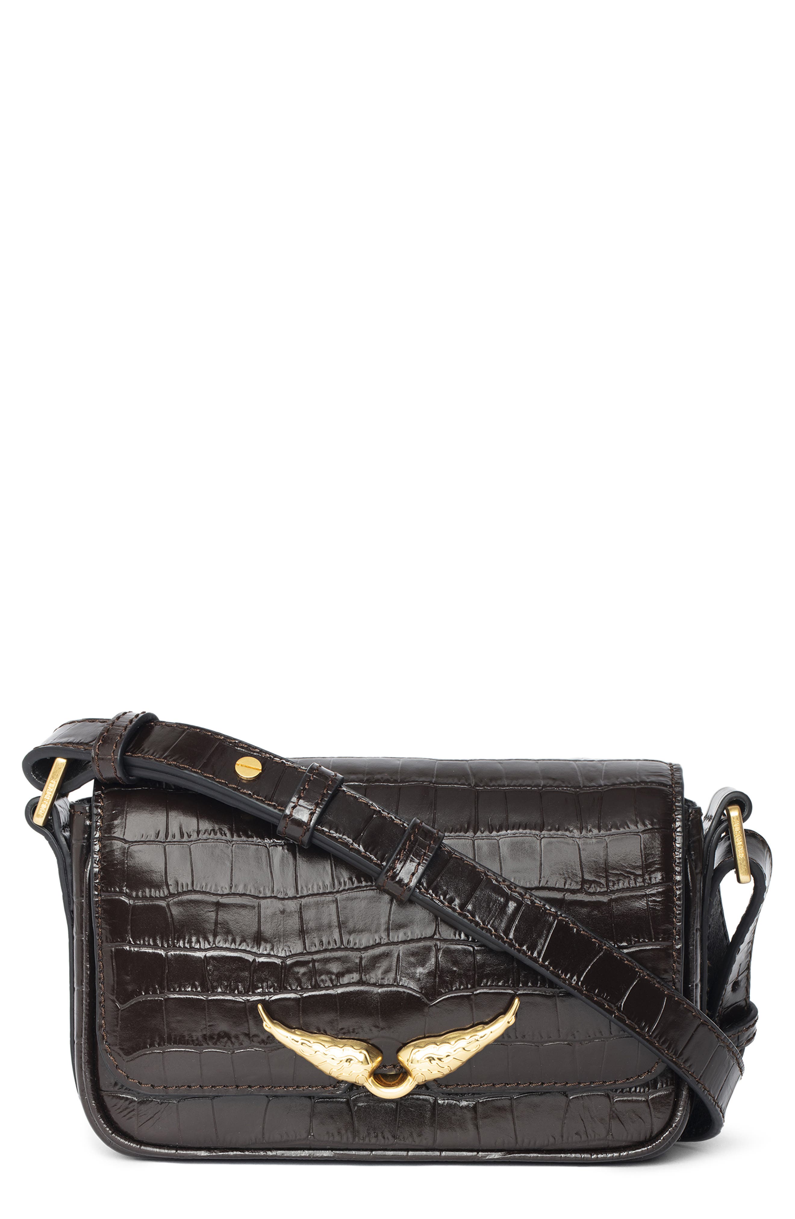 Zadig & Voltaire Le Zazi Croc Embossed Crossbody Bag, Main, color, 