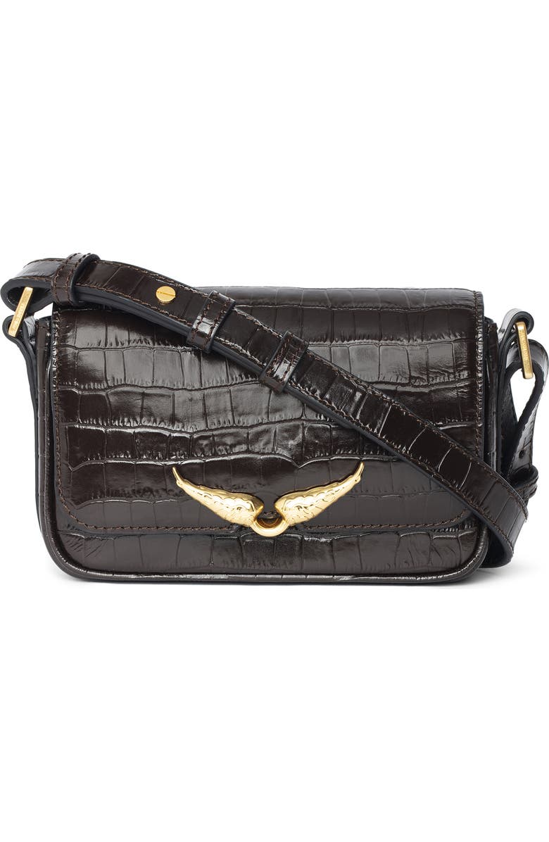 Zadig & Voltaire Le Zazi Croc Embossed Crossbody Bag, Main, color,