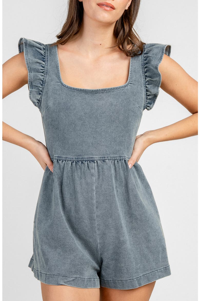 Ruffled Shoulder Denim Romper, Alternate, color, LIGHT DENIM