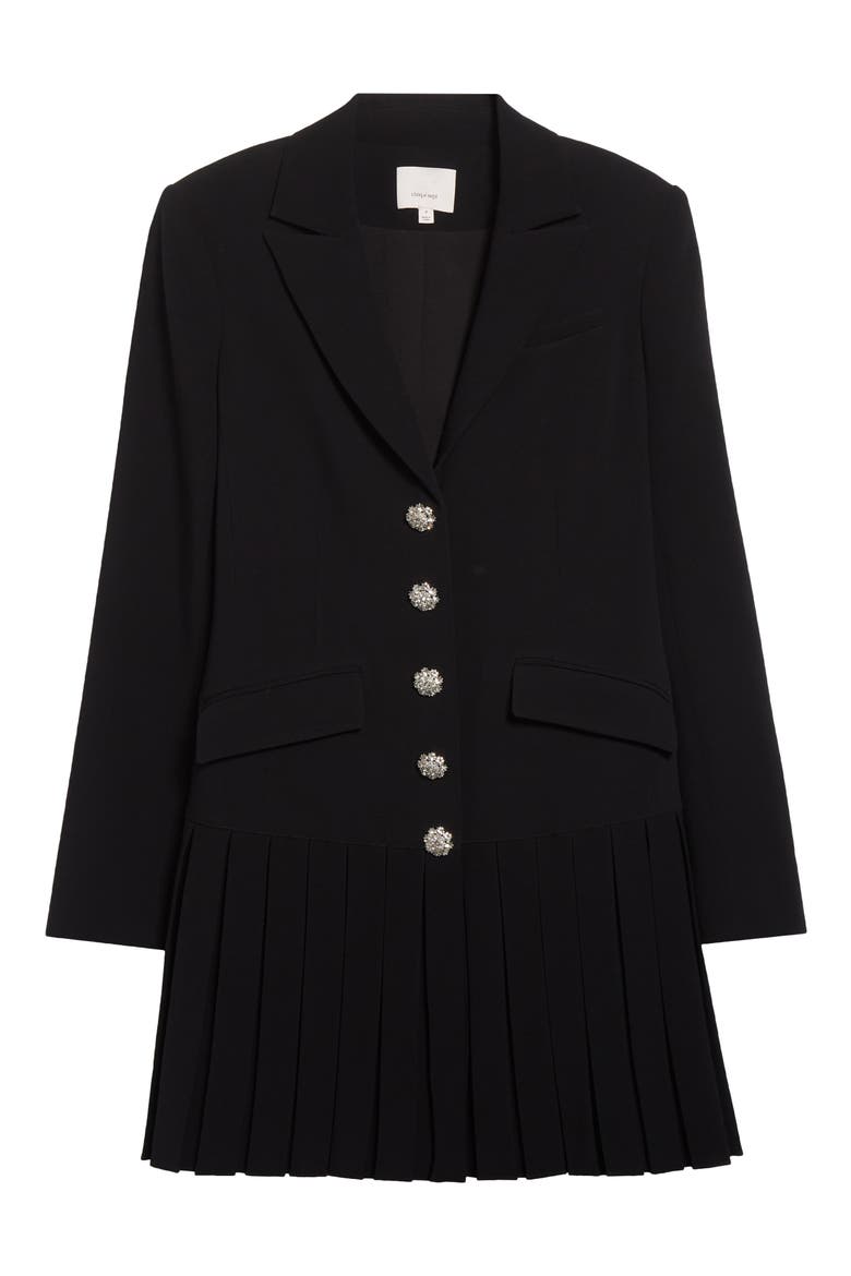 Saule Pleated Blazer Dress, Alternate, color, BLACK