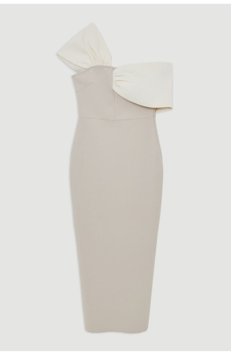 Karen Millen Asymmetric Strap Knit Midi Dress, Alternate, color, Neutral