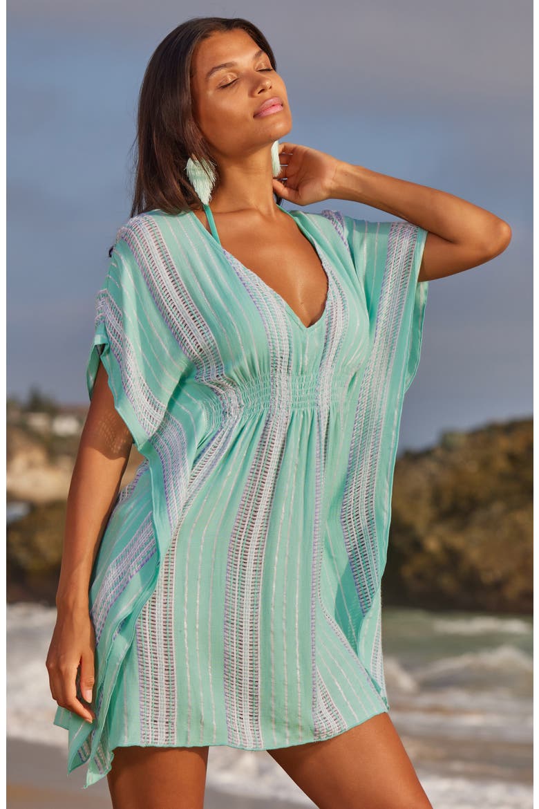 Radiance Woven Cover-Up Tunic, Alternate, color, AQUA SEA/ BELLFLOWER