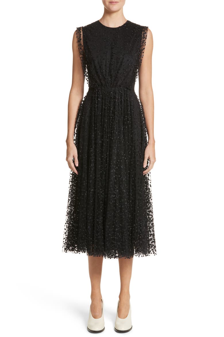 Sparkle Dot Tulle Midi Dress, Main, color, BLACK