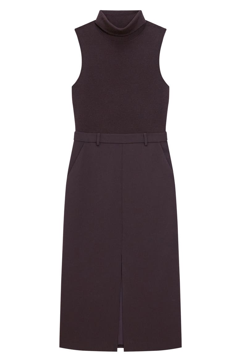 Sleeveless Turtleneck Midi Dress, Alternate, color, DARK CACAO