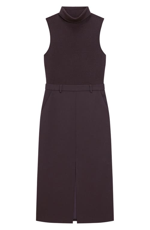 Theory Funnel Neck Mixed Media Midi Dress In Purple