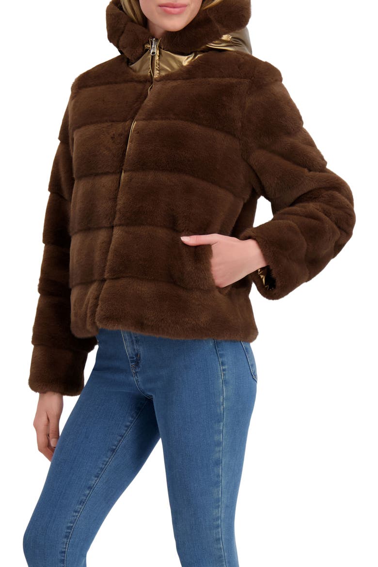 Fur-Free Mink (Faux Fur) Reversible Parka, Alternate, color, BROWN/GOLD METALLIC
