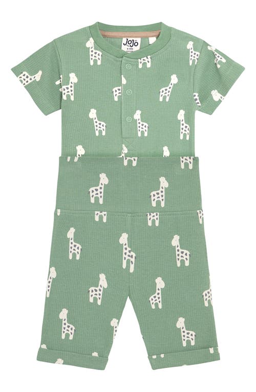 Jojo Maman Bébé Jojo Maman Bebe Giraffe Print Ribbed Bodysuit & Shorts Set In Green