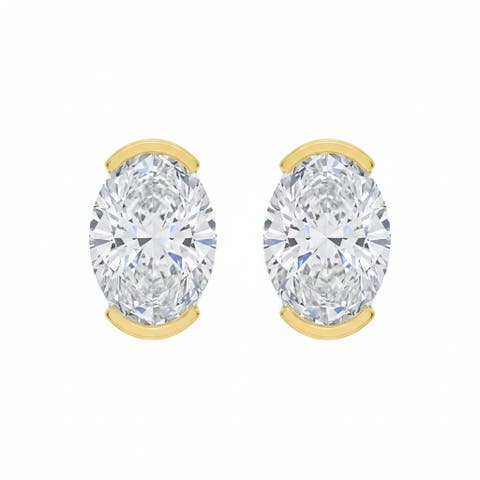 Lab Grown Diamond Oval Slight Bezel Stud Earring 14K