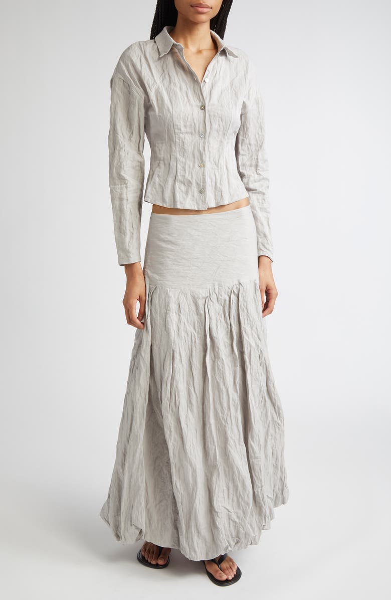 Paloma Wool Aneko Crinkle Cotton Blend Crop Button-Up Shirt, Alternate, color, Grey