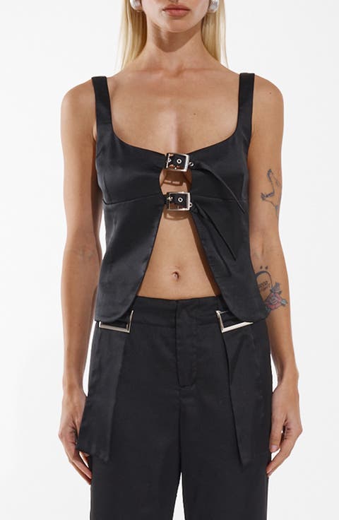 Ellis Harness Strap Cutout Satin Top