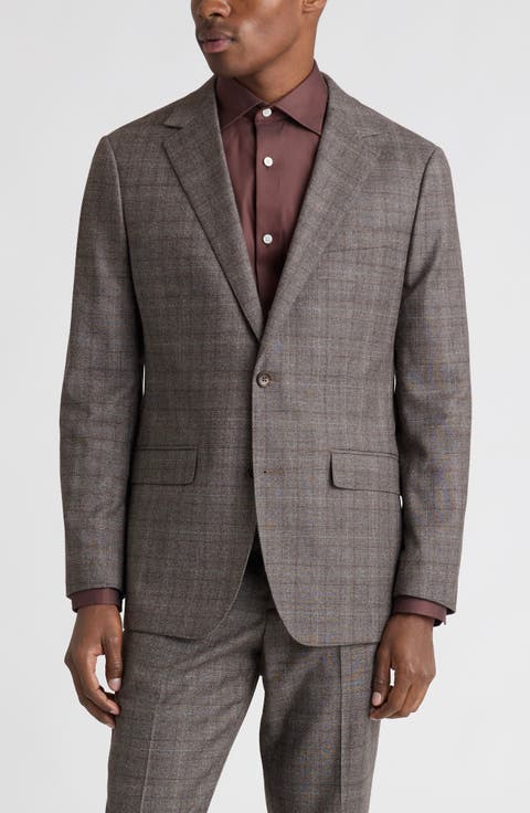Jetsetter Slim Fit Brown Glen Plaid Knit Wool Suit Jacket