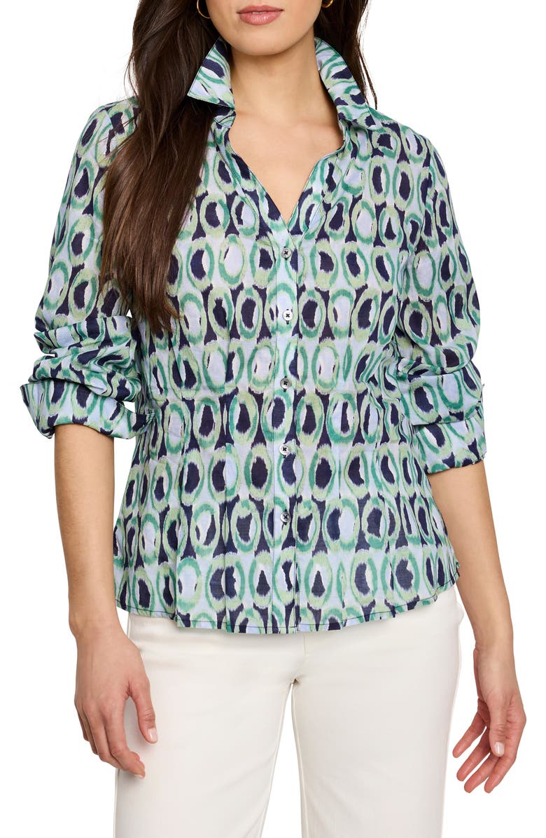 NIC+ZOE Ikat Rings Button-Up Shirt, Main, color, Green Multi