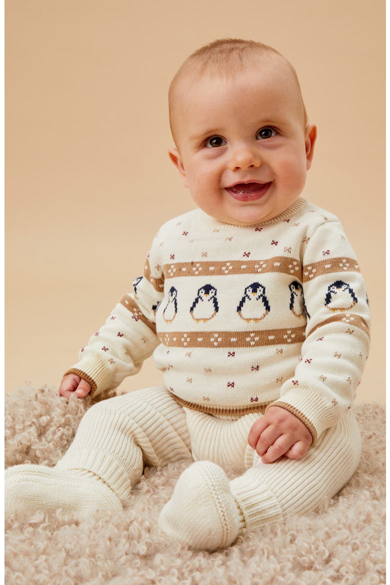 Penguin Fair Isle Organic Cotton Sweater, Alternate, color, CREAM