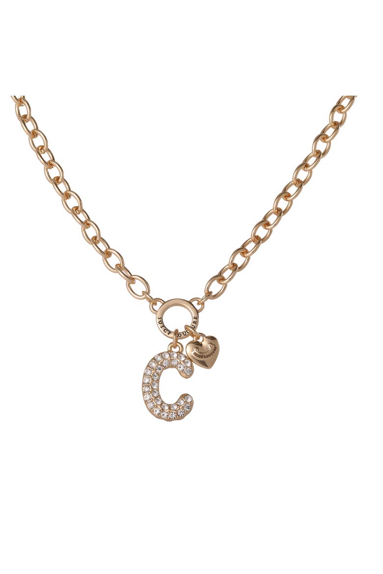 Bubble Letter Necklace for Women with Clear Stones 18"+2", Chunky Initial Necklace Gold-Tone, Main, color, Letter C