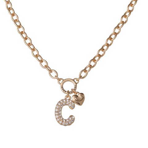 Bubble Letter Necklace for Women with Clear Stones 18"+2", Chunky Initial Necklace Gold-Tone