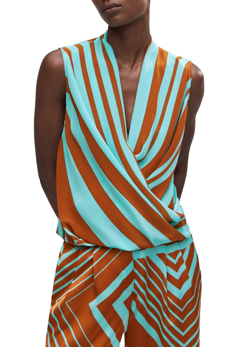MANGO Stripe Sleeveless Faux Wrap Top, Main, color, 