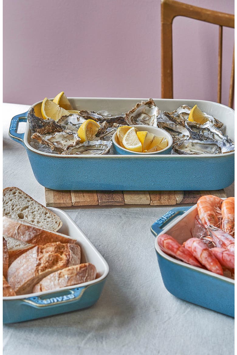 3-Piece Ceramic Rectangular Baking Dishes, Alternate, color, RUSTIC TURQUOISE