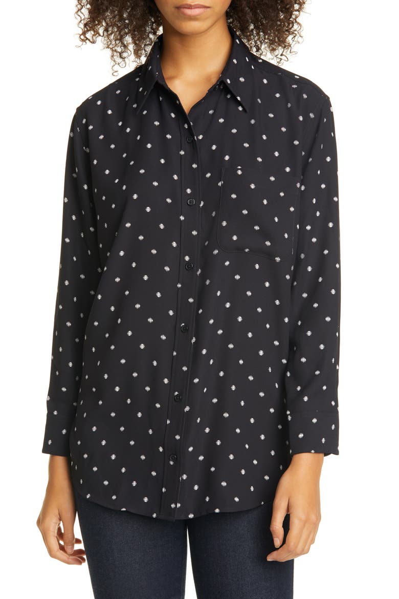 Daddy Dot Print Long Sleeve Button-Up Shirt, Main, color, TRUE BLACK / NATURAL WHITE