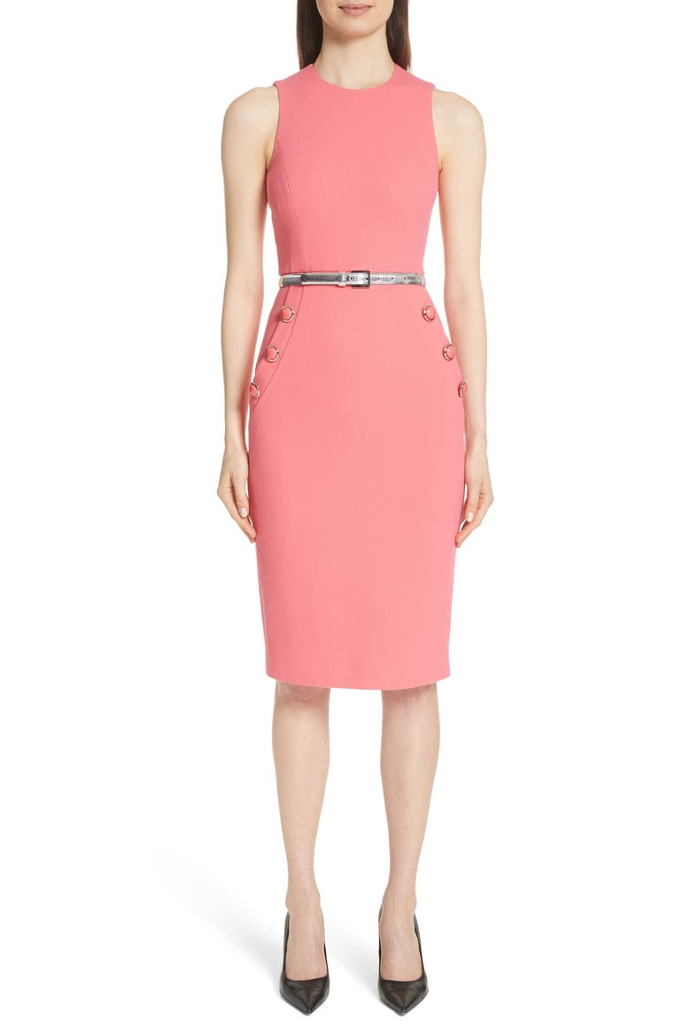 Button Detail Stretch Wool Dress, Main, color, ROSETTE