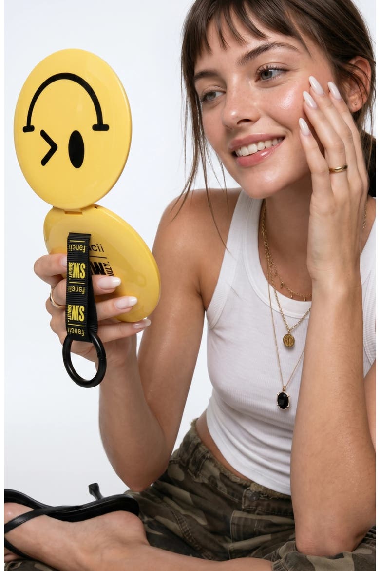 x S.W. Smiley Bag Charm Mirror, Alternate, color, Yellow