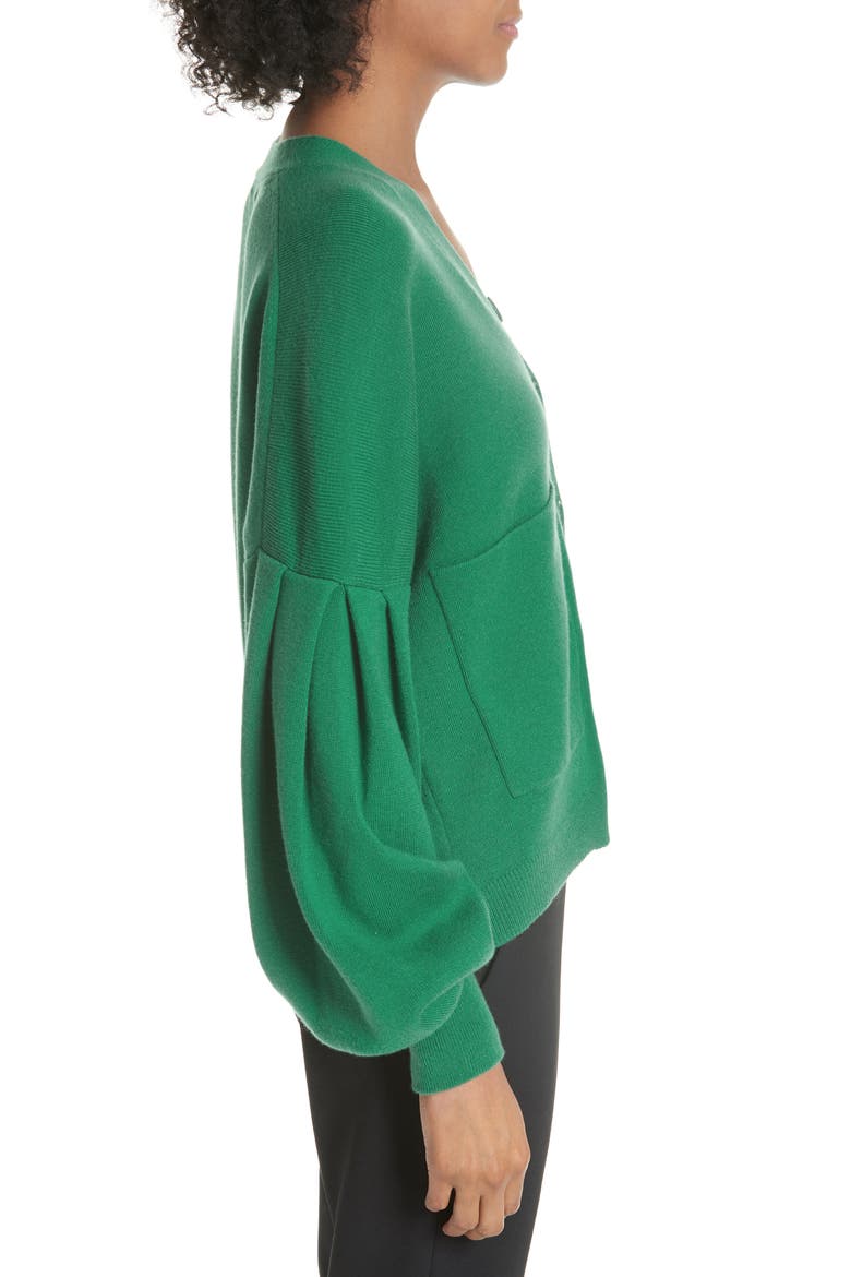 Pleated Sleeve Cardigan, Alternate, color, GREEN