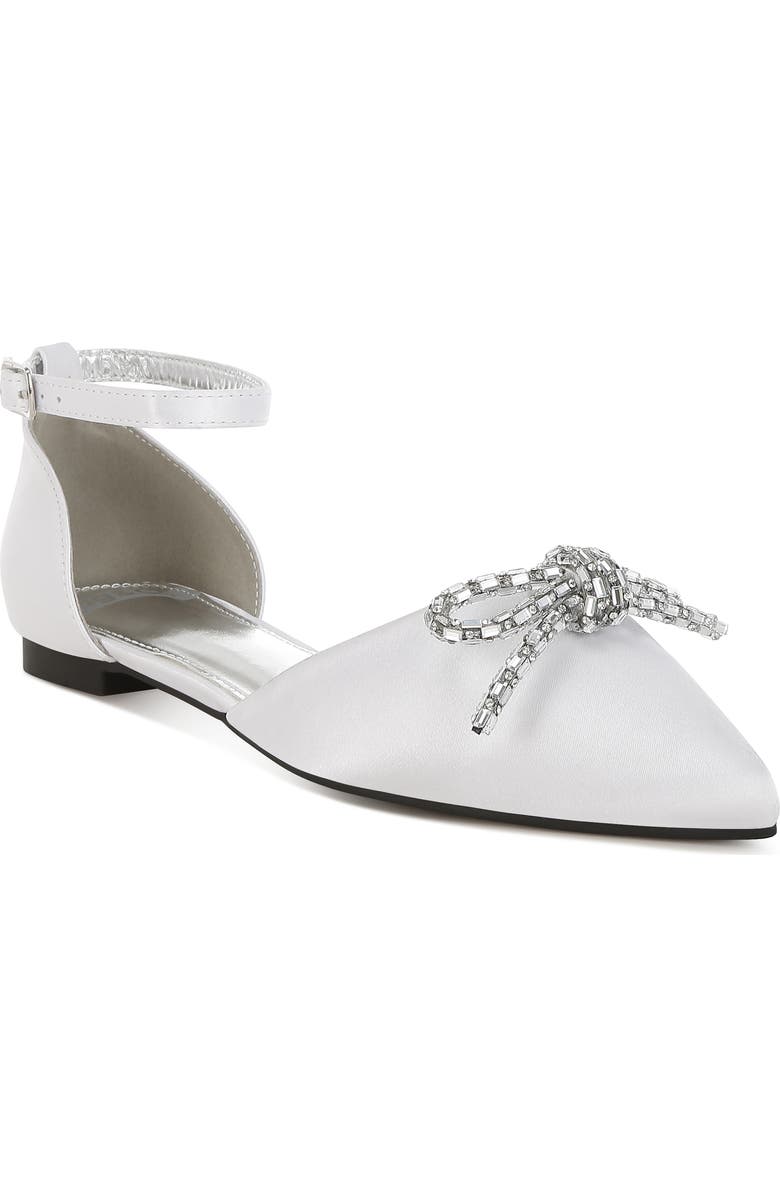 Rag & Co Simina Embellished Ankle Tie Flat, Main, color, White