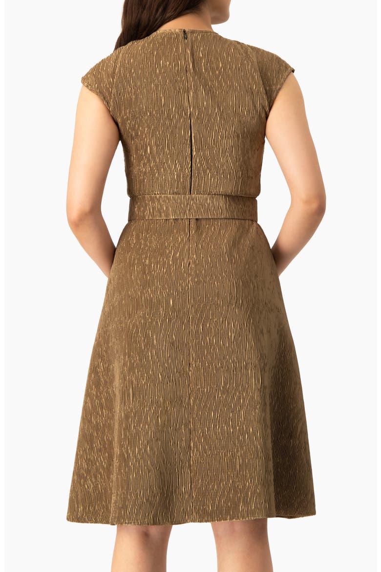 Textured Belted A-Line Dress, Cap Sleeve Fit-and-Flare with Buckle Belt, Alternate, color, Gold