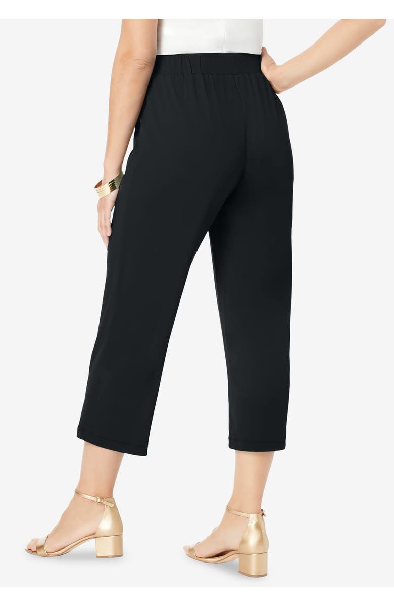 Jessica London Stretch Knit Wide Leg Crop Pant, Alternate, color, Black