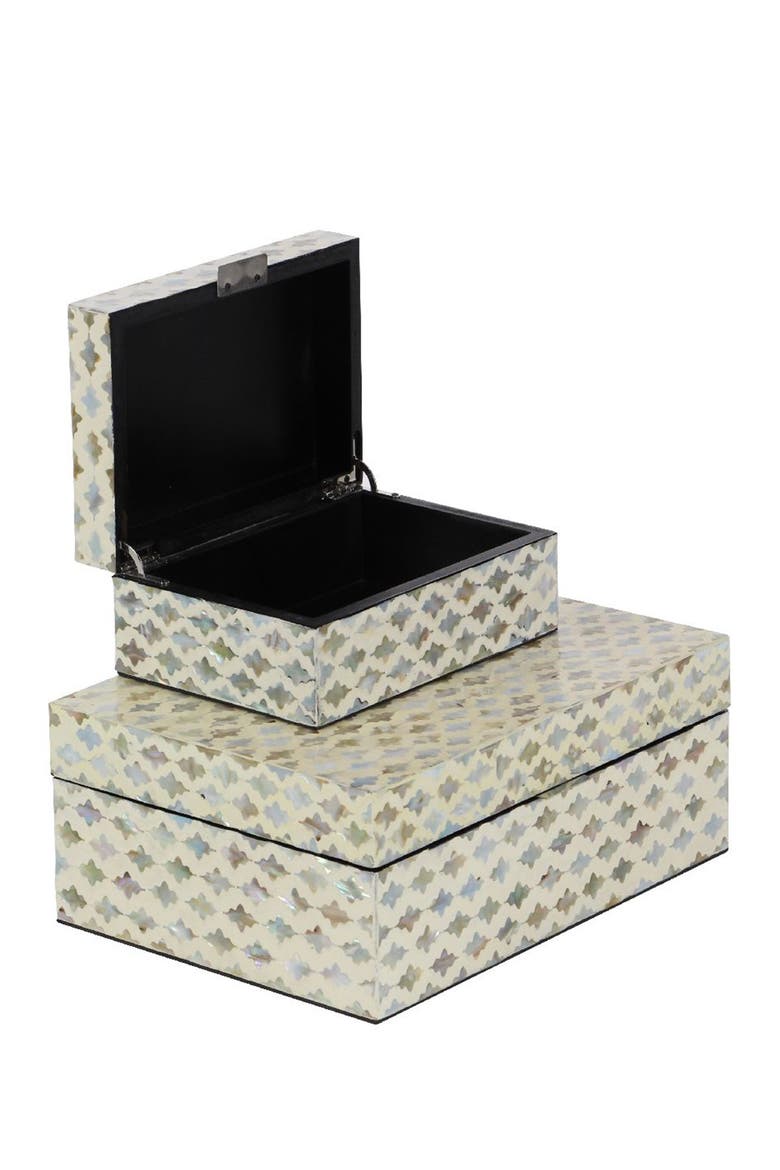 Cream Mother of Pearl Handmade Box with Hinged Lid - Set of 2, Alternate, color, WHITE