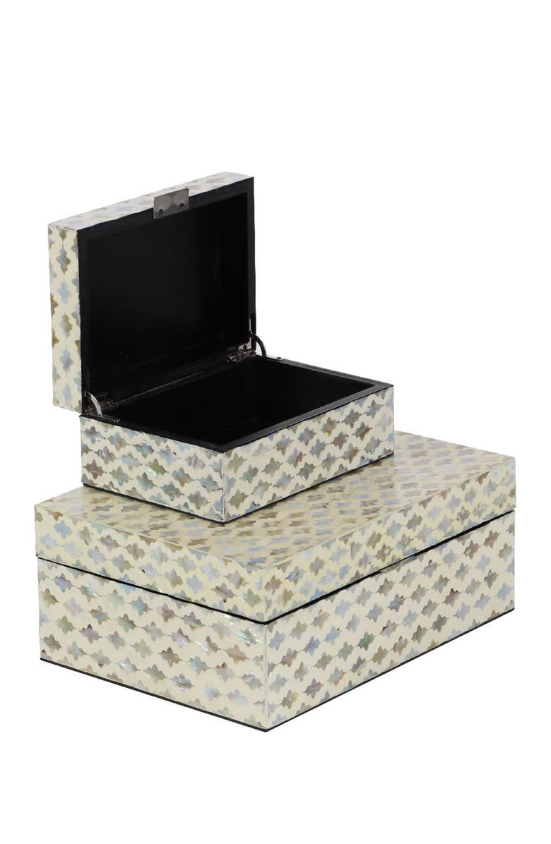 WILLOW ROW Cream Mother of Pearl Handmade Box with Hinged Lid - Set of 2, Alternate, color, White